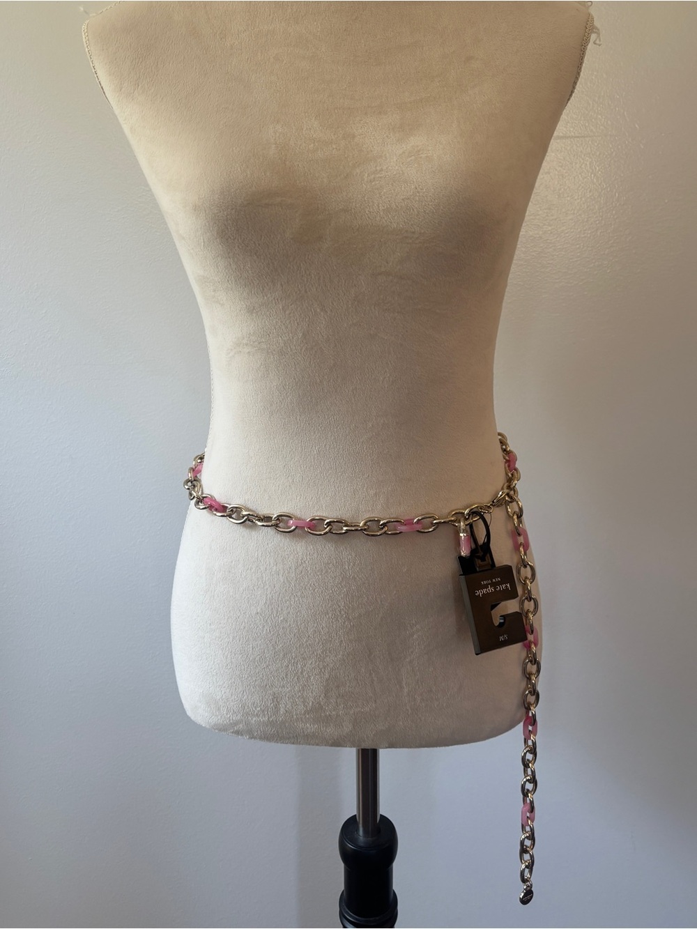 NWT Kate Spade Lock & Spade Pink and Gold Chain Padlock Belt